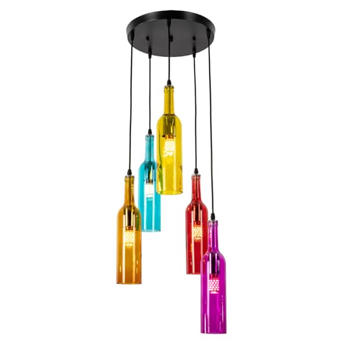 Eapmic 5 Heads Wine Bottle Pendant Light Kit, Vintage Industrial