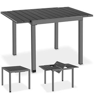 TecTake® Aluminium Gartentisch für 4-6 Personen, 80–120 x 80 x 74 cm, ausziehbar, Garten Tisch Holzoptik, Outdoor wetterfest, Gartenmöbel, Terrassen Esstisch - schwarz