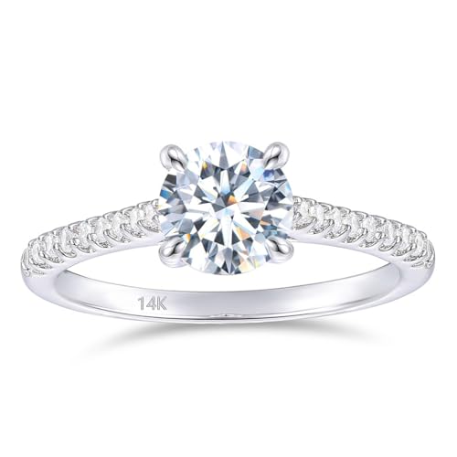 14K Gold Moissanite Rings, 1CT Round Cut Moissanite Rings, 14K White Gold Moissanite Engagement Ring, 14K Engagement Ring