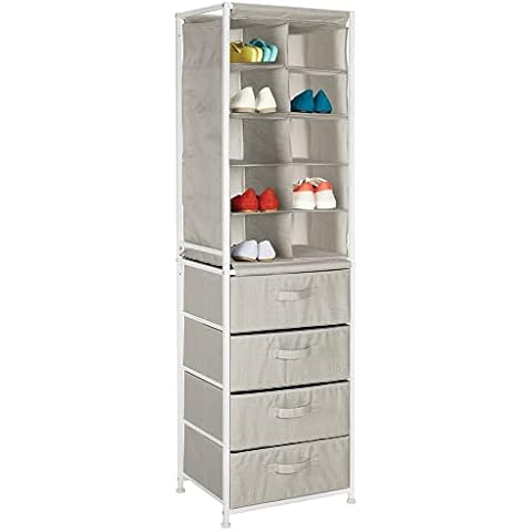 mDesign Shoe Rack with Canvas Storage Cubes Cover