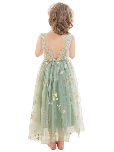 VEYOLOB Flower Girl Dress A-Line Floral Embroidered Tulle Lace Sleeveless Dresses for Wedding Garden Birthday Party2