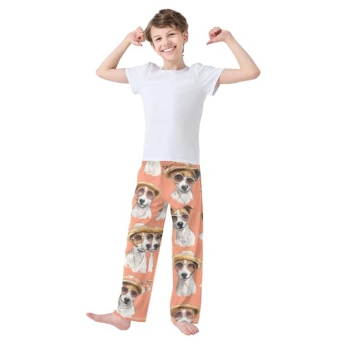 Jack Russell Dog with Hat Boys Long Pants Soft Trousers Elastic Waist Kids Lounge Bottoms with Pockets S-XL3