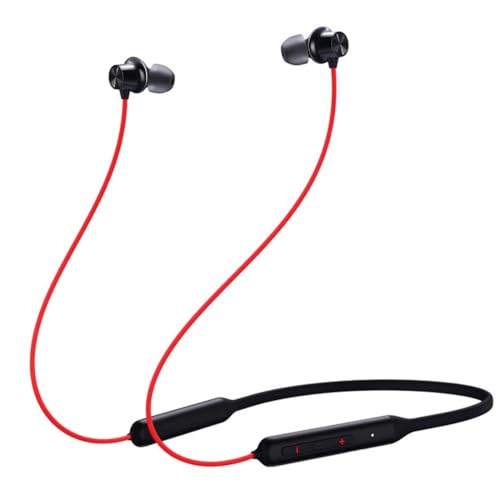 Image of Bouncefit Bluetooth Wireless Mangentic On /Off Neckband, 40 Hours Continuous Playback Battery, Fast Charge, IPX7, Low Latency, Active Noise Cancellation, Earbuds with Mic Earphones (Red)