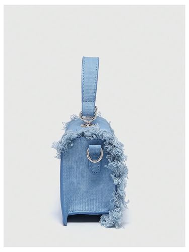 Image of QWINEE Women's Fringe Hobo Bag Tassel Trim Small Denim Bag Vegan Suede Tassel Hippie Crossbody Bag