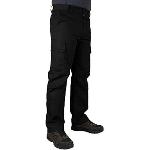 LAPG Men's Urban Ops Tactical Pants, Gusseted Crotch Lightweight Cargo Pants, Elastic Waistband Ripstop Work Pants, Water & Stain Resistant Pants for Men, Black, 34W x 30L Cover