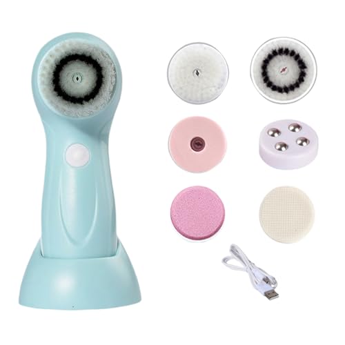 Dopsyesn Cepillo Limpiador Facial - Brocha Eléctrica Limpiadora Facial con 6 Cabezales de Repuesto - De Limpieza Recargable Para El Cuidado De La Piel Para Cuerpo Frente Barbilla Nariz Y Mejillas
