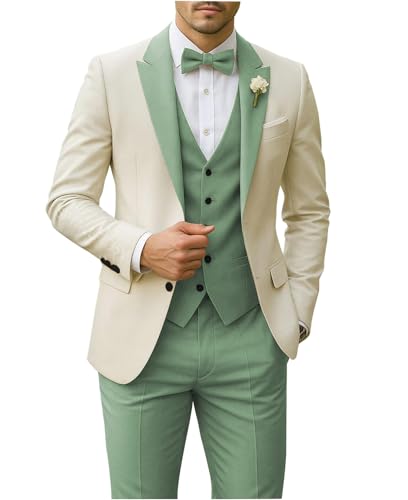 NIUSIJIAOUT Sage Green Suits for Men Three Pieces Casual Business