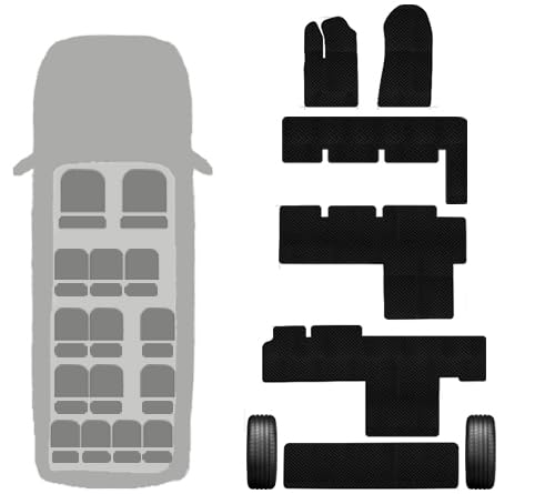 Custom Fit Rubber Floor Mats for Ford Transit Passenger Vans (2015–2026, 8–15 Passenger) – All-Weather, Non-Slip, Heavy Duty – Easy to Clean, Full Coverage (Black - 15 Passenger - Single Rear Tires)