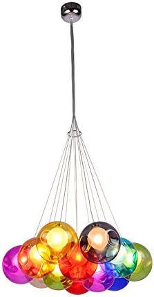 Pendant Light, Chrome Globe Pendant Chandelier Modernist Colorful Dimpled Blown Glass Hanging Ceiling Light (15 Light)