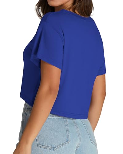 Image of Womens Crop Tops Short Sleeve V Neck Summer Cropped T Shirts Baisc Tees