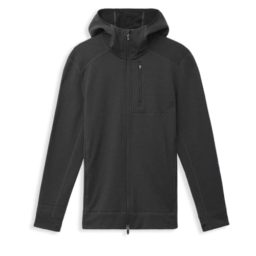 IBEX Merino Wool Mammoth Full Zip Hoodie for Men | Heavyweight Nuyarn Fleece Jacket with Helmet-Compatible Scuba Hood | Ideal for Skiing, Climbing, Travel & Cold Weather | Black (X-Large)