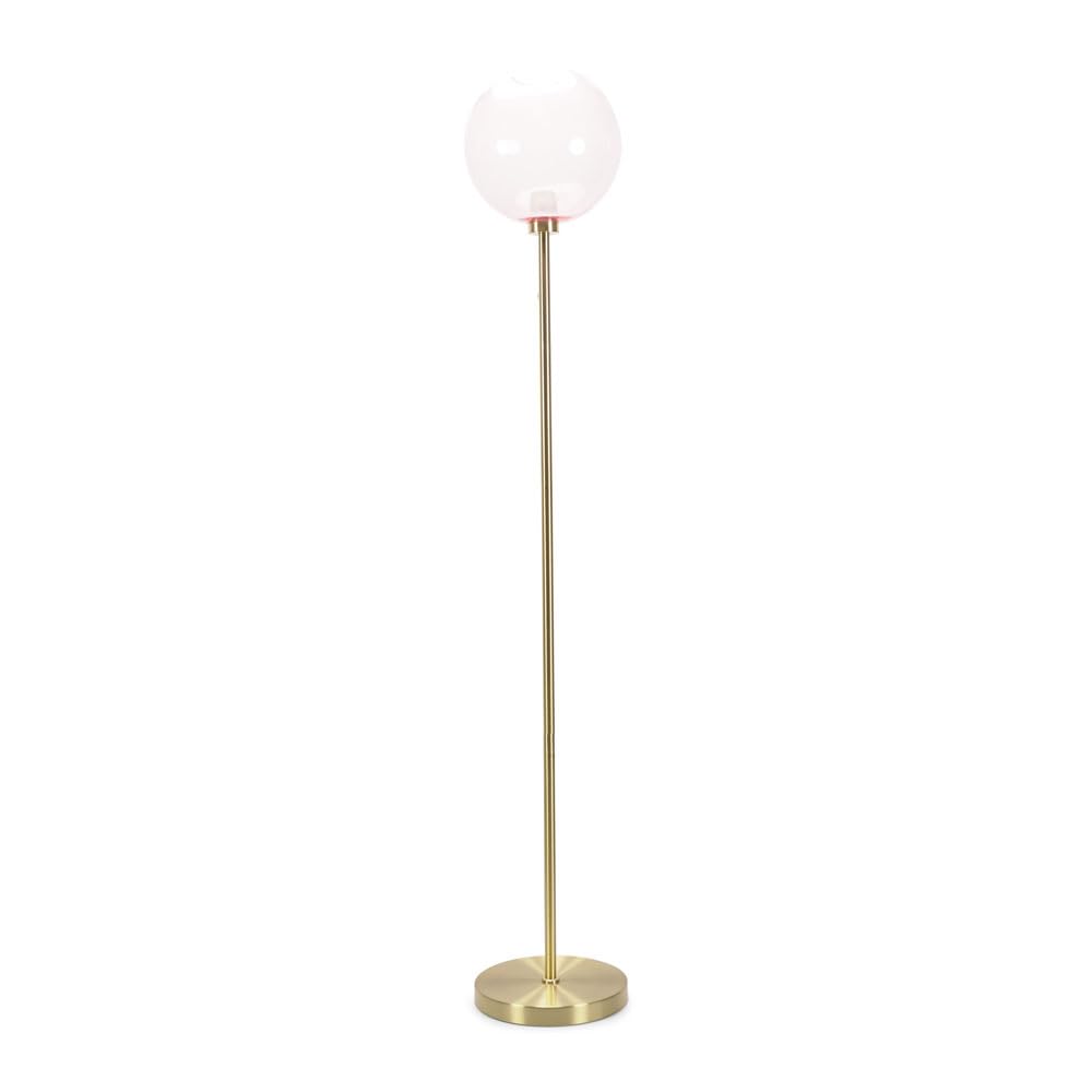 ValueLights | Brushed Gold Metal Stem Floor Lamp with Pink Tinted Glass Globe Shade | Floor Lamps & Torchieres, Home Décor & Improvement Essential | Includes Bulb