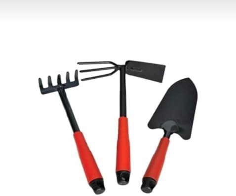Bahçe El Aletleri Seti, 30 cm Kürek, Tırmık ve Çapa, Kırmızı-Siyah, 3 Parça - Görsel 1