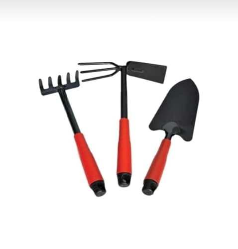 Bahçe El Aletleri Seti, 30 cm Kürek, Tırmık ve Çapa, Kırmızı-Siyah, 3 Parça