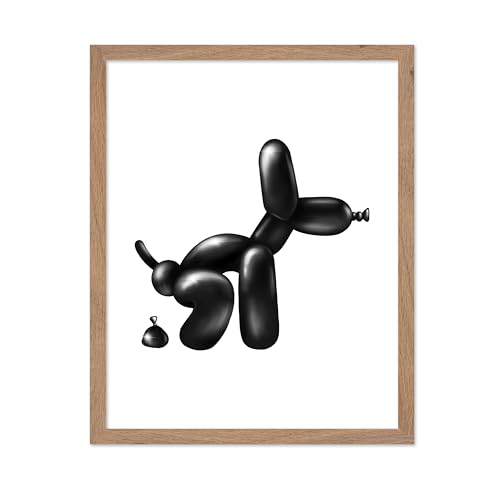 Poster Master Black Balloon Print - Dog Poster - Pop Art - Humorous Wall Design - Gift for Men, Women, Dog Lover - Funny Wall Decor for Bathroom, Restroom, Office - 8x10 Beige Framed