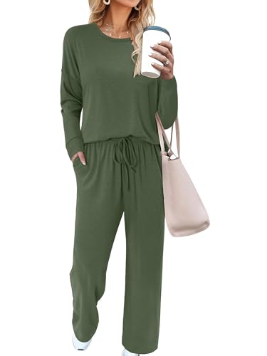 Magritta Lounge Sets for Women Fashion Sweatsuits Sets Two Piece Outfit Long Sleeve Pant Workout Athletic Tracksuits Green Large