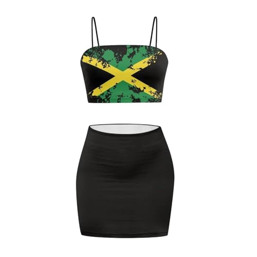 Image of Biyejit Women's 2 Piece Summer Outfits Spaghetti Strap Crop Tops and Bodycon Mini Skirt Dress Set Plus Size S-4XL