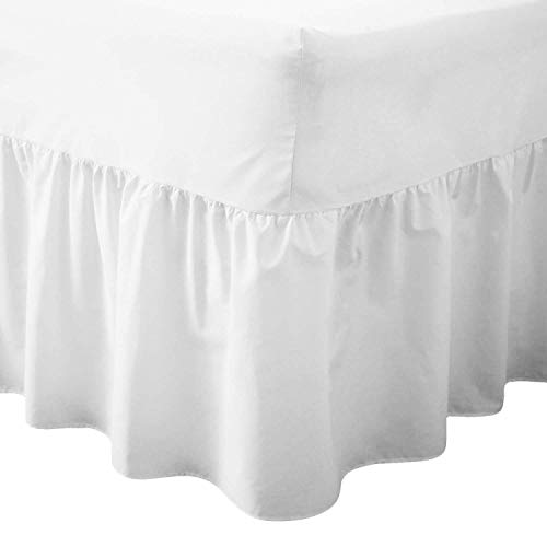 Dulce Lino Plain Dyed Poly Cotton Easy Care Fitted Frilled Valance Bed Sheet in 18 Colours .(SMALL DOUBLE 4FT WHITE)