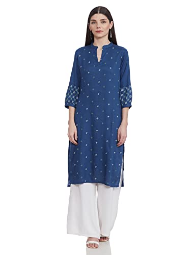Image of Max Women's Rayon Regular Fit Casual Printed Band Collar Regular Kurta