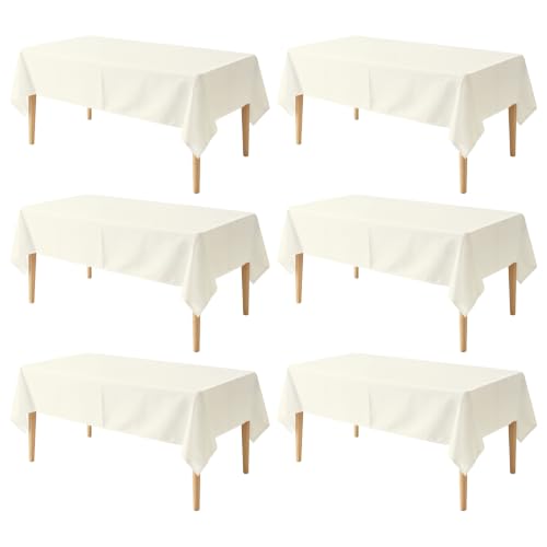 Image of 6 Pack Table Cloth 60 x 102 Inch, Rectangle Tablecloth, Stain and Wrinkle Resistant Washable Polyester Table Cover for Buffet Party, Dinner, Weddings and Camping, Ivory