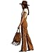 HYYGOCCTV Jumpsuits For Women Dressy Suede Fringe Western Outfits Baggy Wide Leg Women's Jumpsuits, Rompers & Overalls Suede Sleeveless Overall Adjustable Straps Cargo Overalls With Pockets Brown M