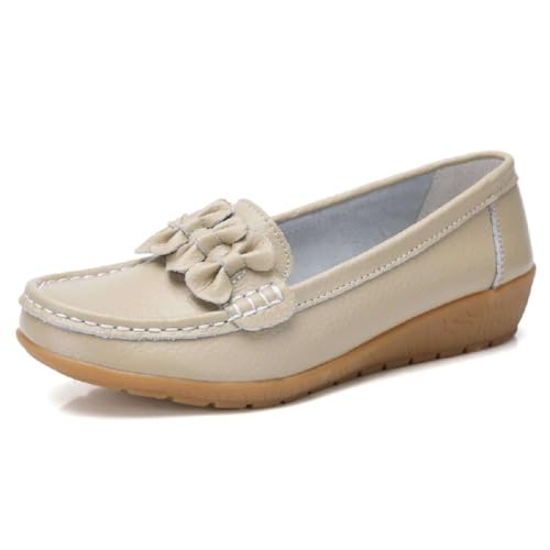 Image of Women's Genuine Leather Platform Loafers Classic Casual Comfort Slip-On Shoes Soft Sole Dress Shoes