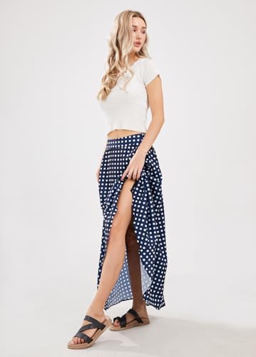 chouyatou Women's Elegant High Waisted Polka Dot A Line Pleated Swing Bohemian Maxi Skirt4