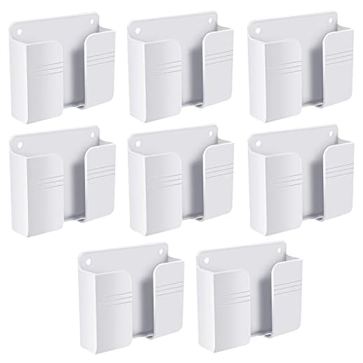 Jetec 8 Pieces Wall Mount Phone Holder Adhesive Remote Control Storage Box Wall Mount Charging Phone Stand Holder Adhesive Non Slip Media Organizer Storage Box for Bedroom Kitchen Bathroom (White)
