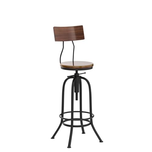 Butaco Industrial Ajustable 26-32 Pulgadas con Respaldo Arqueado, Asiento Giratorio Redondo de Madera y Estructura de Metal Estilo Rústico Farmhouse Set de 2 miniatura 5