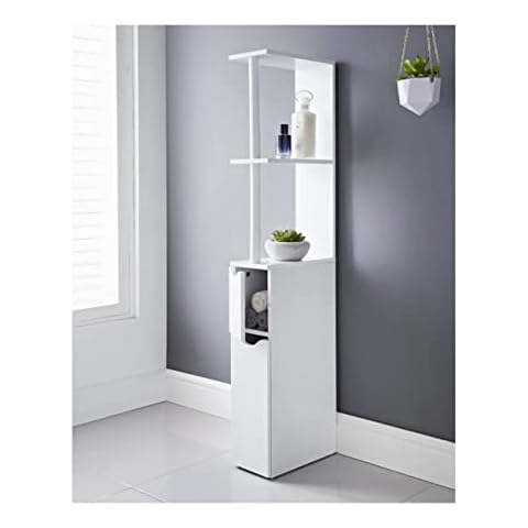 Saxony® Bathroom Storage Cabinet with 2 Shelves and 2 Doors Tallboy White Wooden Furniture Unit tall narrow cupboard Slim Floor Standing Design cabinets Cover