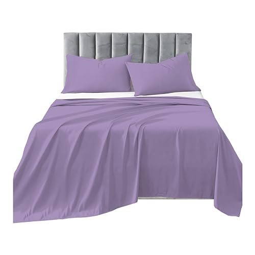 R&Z Plain Luxuary Polycotton Flat Sheets Single, Double, King, S King (Lilac, Single)
