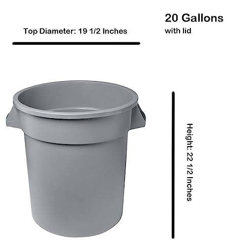 20 Gallon Gray Round Commercial Trash Can with Lid and Dolly, Mobile Waste Container for Сleaners Parks, Sidewalks, Roadside or Yard, Dog Poop Trash Can, Outdoor Multi-Purpose Cart with Wheels - Thumbnail 3