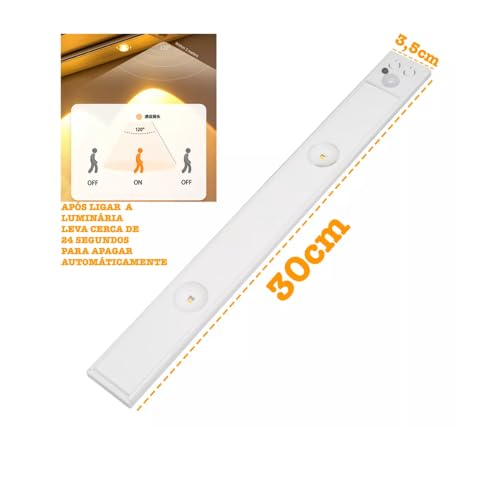 Luminaria Touch LED Sensor de Presença e Movimento Ajuste de Brilho 30cm Led 2 Lampadas Redondas 3 M