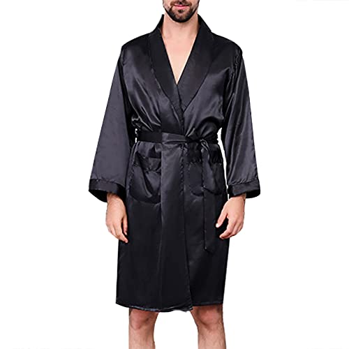 Preisvergleich Produktbild Herren Nachthemd Herren Schwarz Bademantel Leichter Reisemantel Atmungsaktiv mit Tasche Nachthemd Tägliche Nachtwäsche (Größe: XXXXXL, Farbe: Style1)