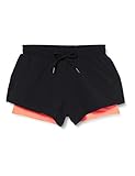 Marca Amazon - AURIQUE Shorts para Correr con Doble Capa Mujer, Negro (negro/geranio)., 40, Label:M