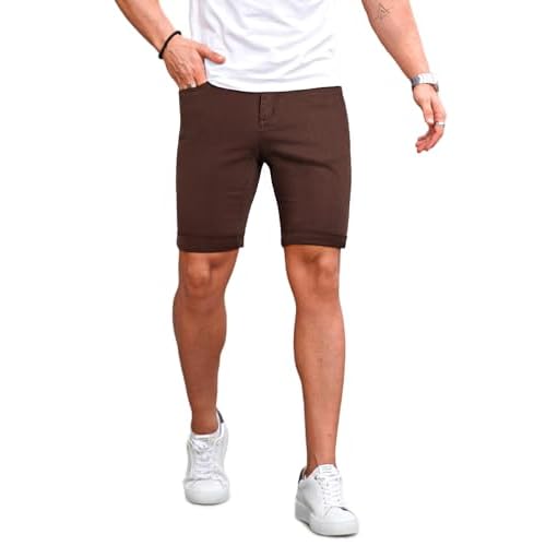GINGTTO Denim Shorts Men Stretch Skinny Jean Shorts for Men 32 Coffee
