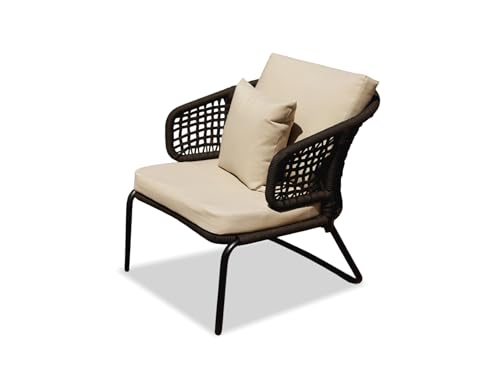 Image of DEVOKO Outdoor 5 Seater Patio Rope Conversation Sofa Set with Glass Top Coffee Table, for Garden, Backyard, Terrace (Dark Brown and Cream)
