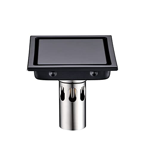 Bodenablauf,Duschablauf fünfzehn X15 cm 304. Edelstahl Dusche Drain Schwarz Badezimmer Bodenabfluss Fliesen Einsatz Square Anti-Geruch Boden Abfallgitter(15cm B)