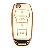 Flip Key Fob Shell Cover for Ford Mustang 1999 2000 2001 2002 2003 2004 2005 2007 2008 2009 2011 2013 2014 Fusion Flex Explorer XLT Escape Expedition 2003-2016 F150 STX SE FX4 (flip 4 button white)