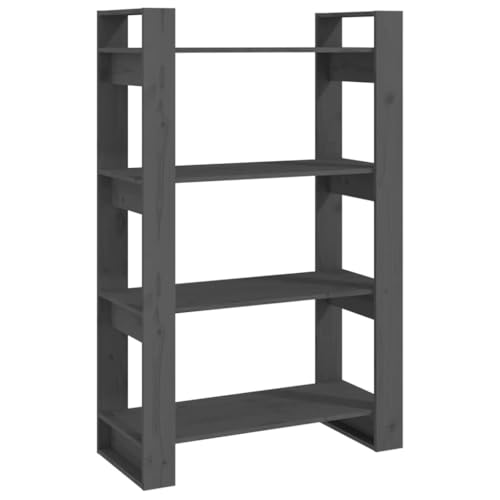 Estantería para libros gris de madera maciza de pino con dimensiones 80x35x125 cm 4