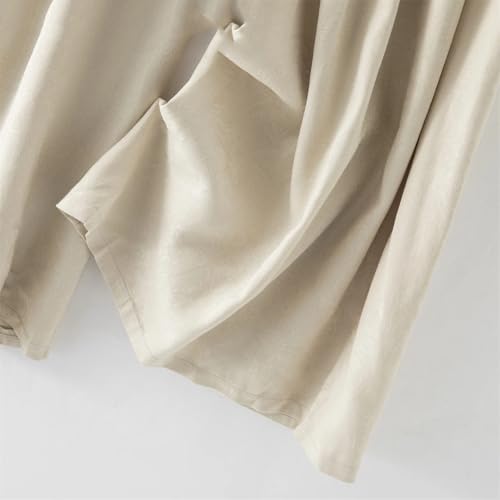 Womens Silk Wide Leg Pants Elastic Waist Summer Loose Pockets Lace-Up Flowy Pants4