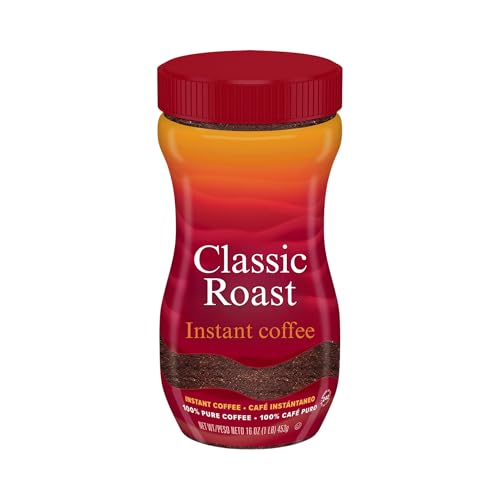 Instant Coffee Crystals Classic Roast, 16 oz Jar, Smooth Medium Roast Flavor, 100% Pure Coffee, Quick Dissolving Instant Coffee for Home Office Travel