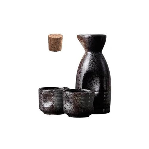 zjdgweh 酒器セット陶器 徳利 お猪口 セット 熱燗セット 徳利1個 お猪口4個 温酒器 陶器 日本清酒 燗瓶 冷酒 温酒 焼酎 茶用 おしゃれ 宴会 晩酌 和風 上品 退職祝い 誕生日の贈り物 (ブラックA,徳利1個 ぐい呑み盃2個)
