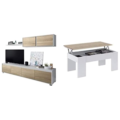 Habitdesign 0F6663A - Mueble de salón Moderno Alida y Mesa de Centro elevable Cover