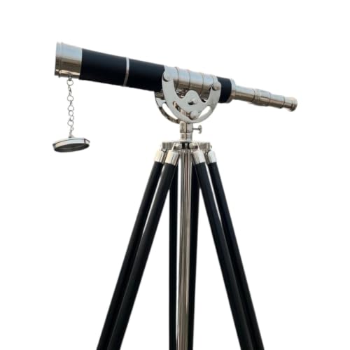 Silver Chrome Floor Standing Telescope with Black Leather Body & Black Tripod – Nautical Nickel Finish Spyglass Royal Antique Decorative Telescope for Living Room, Executive Office & Home Decor - Image 7