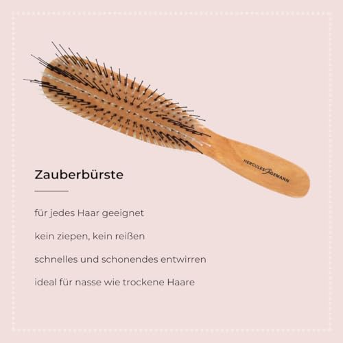 Foto von HERCULES SÄGEMANN - Zauberbürste Holz | Hochwertige Scalp Brush für sanftes Entwirren ohne Ziepen. Ideal für Damen und Herren, geeignet für nasses und trockenes Haar. | Farbe: Holz
