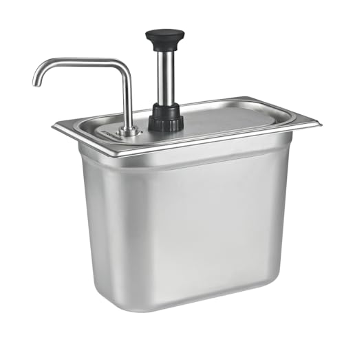 Sauce Pump Dispenser Stainless Steel Dispenser - Large Capacity Condiment Pump Dispenser Quantitative Pressure Head for Variety of Sauces (1055S)