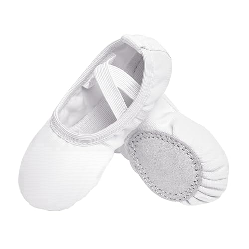 Stelle Girls Canvas Ballet Slippers Flats,Dance Shoes for Toddler Little Kid(WT,8MT, 8 Toddler') White
