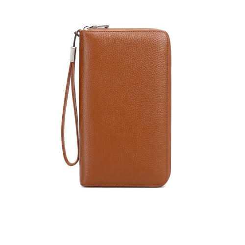 Women'S Zip Around Leather Wallet, Full Grain Cowhide Long Clutch, Large Capacity Travel Purse With Cardholder And Id Window