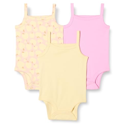 Amazon Essentials Bodies sin Mangas Bebé-Niñas, Pack of 3, Amarillo Pálido/Manzanas/Rosa, 0 meses